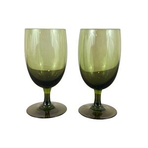 VTG PAIR (2) Sasaki Romance Green Liqueur Cordial Cocktail Glasses Handblown 4"
